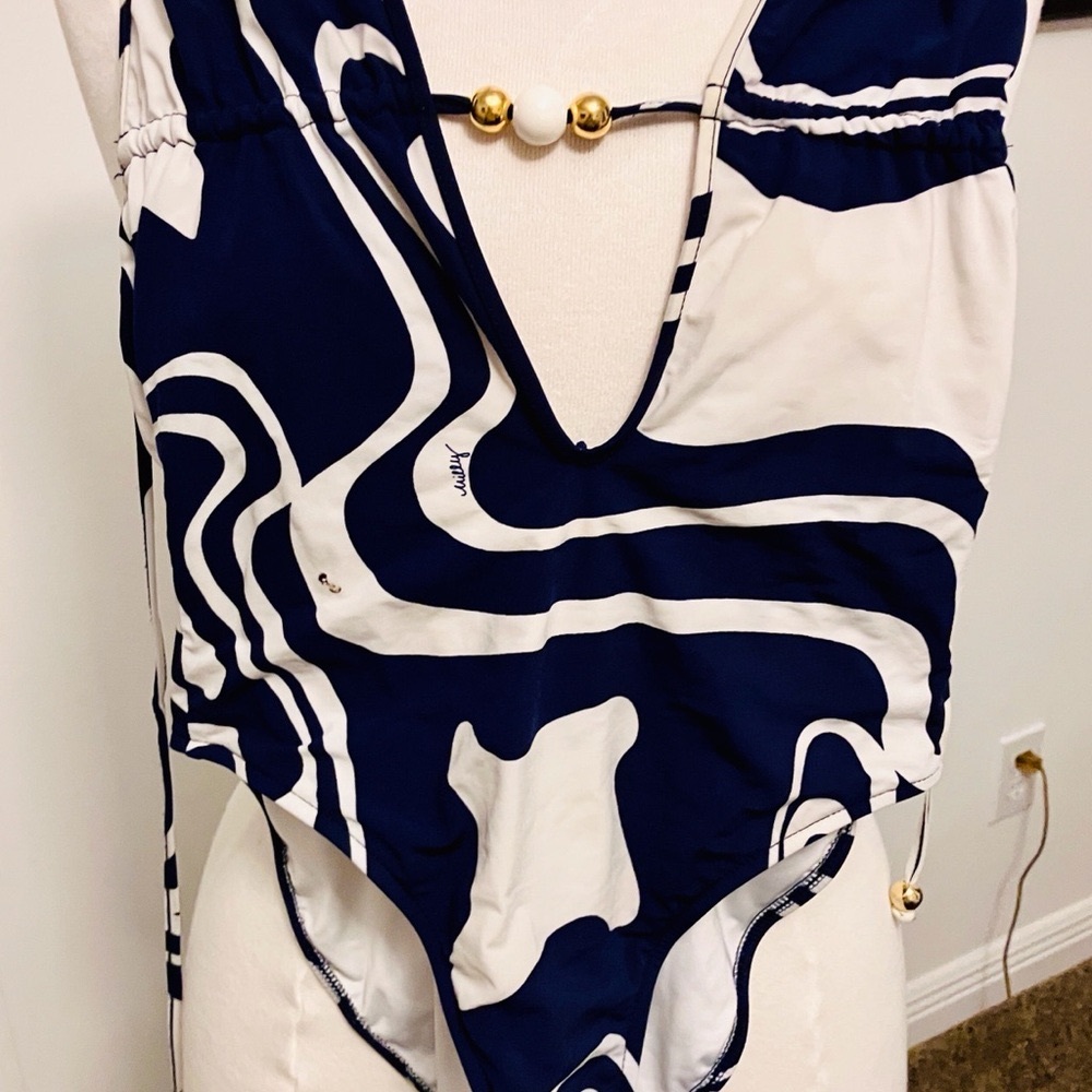 Elegant White and Navy Swimsuit